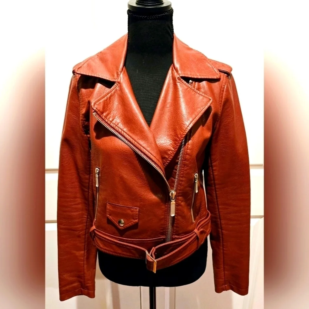 FREE PRESS Motorcycle Jacket Vegan Leather Notch Collar sz small